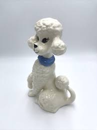Poodle Figurine White Blue Statue Grannycore Dog Cozy Kitsch MCM 50s 60s Vtg | eBay