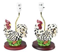 Painted Ceramic Chicken & Rooster Table Lamp