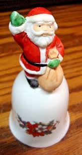 CHRISTMAS BELL 4.5"x2.25" Ceramic Santa Claus w/Gift Bag Vtg ...