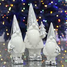 Christmas Santa Ornaments Set of 3 White Silver Ceramic ...