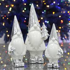 Set of 3 Christmas Santa Ornaments White Silver Ceramic ...
