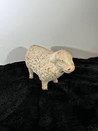 Vintage Cast Iron White Sheep Figurine Very Tight Seems 5" x ...