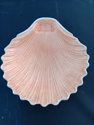 1980s Artist Signed Blush Pink Ribbed Ceramic Shell Platter ...