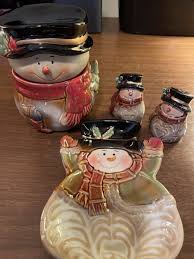Four Piece Ceramic Christmas Snowman Small Canister Jar ...