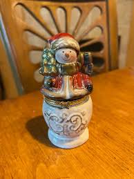 Vintage Porcelain Filagree Snowman Hinged Trinket Box. RSV ...