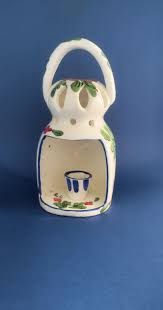 Vintage Hand-painted Ceramic Candlestick Lantern With Pink ...