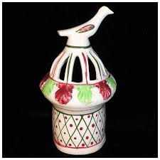 Rare Scottish Pearlware Pottery Bird Feeder with Songbird ...