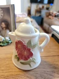 Vintage Pottery Coffeepot Planter Vase Pitcher Pink Flowers 5" | eBay