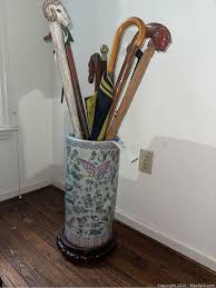 Ceramic Umbrella Stand W Walking Sticks | Chadds Ford (Pennsylvania, USA) PARTNER MANAGED Downsizing Online Auction - Ardmoor Lane | Maxsold