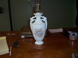 Porcelain Table Lamp, Floral Motif , Browns and Blues ...