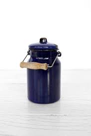 Small Blue Enamel Milk Can Vintage Metal Retro Farmhouse ...