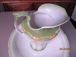 Antique Green and Ivory Wash Basin, Water Pitcher and lidded canister set | eBay Australia