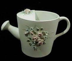 LEFTON CHINA HAND PAINTED WATERING CAN-White Bisque Finish, Flower Accents #1199 | eBay