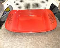 Vintage CERUTIL Stoneware Baking Dish: Orange-red Olive Branch Design - Etsy