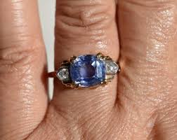 Retro 14K Yellow Gold Palladium 5 Ct Ceylon Sapphire Diamond ...