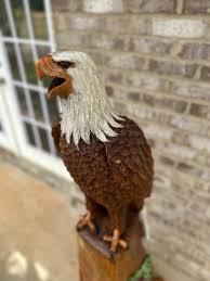 Incredible Large 53” Hand Carved Teak Wood Bald Eagle Statue ...