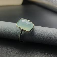 Aqua Chalcedony Checker Cut Ring for Women ~ Bezel Set Cushion Gemstone Thin Band Promise Ring Handmade 14k Gold Plated Engagement Gift Ring - Etsy