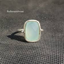 Natural Aqua Chalcedony Beach Ring, 925 Sterling Silver, October Birthstone, Aqua Calcite Mood Ring, Aqua Blue Jewelry, Dainty Unisex Ring - Etsy UK