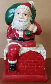 Vintage Cast Iron Bank Santa Claus Coming Out of Chimney ...