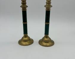 Pair of Vintage Brass and Faux Green Malachite Candle ...