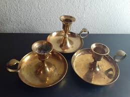 GORGEOUS VTG Solid Brass Made in India 4 Chamberstick Candle Holders Set of 3.