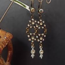 Michal Negrin Earrings Aurora Borealis Dainty Crystals Long White Dangle Deco AB | eBay