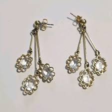 Avon Gold Tone Studs Drop Earrings With White Crystals | eBay