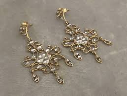Beautiful Ladies 14k Two Tone Gold Filigree Chandelier Earrings | eBay