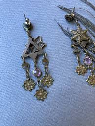 Deep Bronze Star Earrings With Amethyst Gems. Women's Earrings, Boho Star Earrings, Tribal Vintage Style Brass Earrings - Etsy