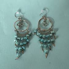 Vintage Chandelier Earrings, Blue and Silver Drop Earrings ...