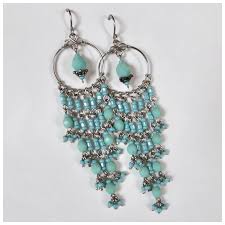 Aqua Glass Beaded Fringe Long Drop Earrings. For Sale at ...