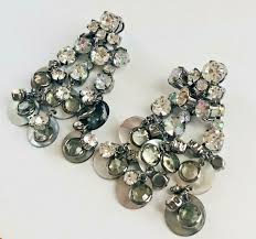 Signed J.CREW Grey Tone Abalone Shell Bezel Set Crystal Rhinestone LONG Earrings | eBay