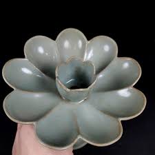 7" China antique song dynasty ru kiln pair Sky blue glaze Lotus Flower lampstand | eBay Australia