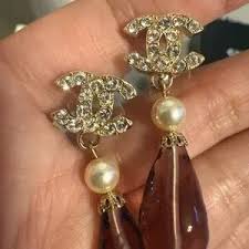 CHANEL | Jewelry | Chanel Vintage Gold Crystal Cc And Purple Crystal Teardrop Earrings | Poshmark