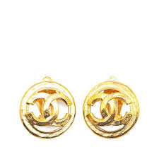 Chanel Gold Plated Coco Mark Clip Earrings 29.10mm Women