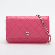 Pre Owned Chanel Pink Lambskin Quilted Wallet on Chain ...