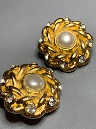 Massive JACKY De G Paris France Designer Vintage Rich Gold Metal With Glamorous Faux Pearl and Paste SPARKLING Crystals Clip on Earrings - Etsy Hong Kong