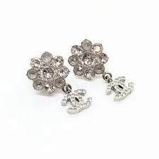 CHANEL | Jewelry | Chanel Silver Gray Flower Cc Dangle ...