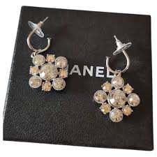 NIB Chanel Classic Crystal CC Hoop Dangle Drop Earrings ...