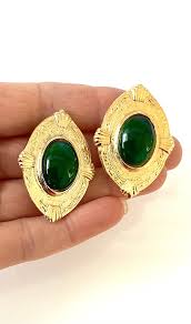 CLIP ON Vintage 80's Green and Gold Earrings New Dead Stock ...
