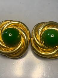 WONDERFUL HUGE VINTAGE 1980's Massive Gold Plated Green ...