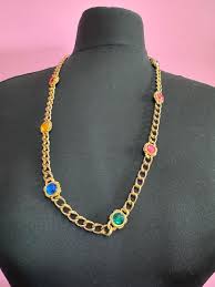 Vintage Coloured Rhinestone Pink Red Blue Green Long Curb ...