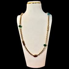 Vintage Chanel 1970s Rare Reindeer Necklace Gold Tone Green ...