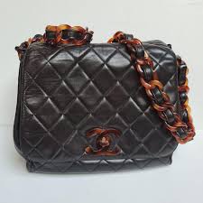 Rare Vintage 1990s Chanel Black Quilted Tortoiseshell Round ...