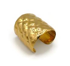 Chanel Vintage Gold Toned Quilted Cuff Bracelet For Sale at ...