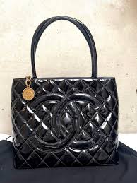 CHANEL Cambon Line Black Patent Leather Matelasse Coco Mark ...