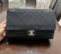 Vintage Y2K Chanel Black Double Flap Bag Gold Chain Cotton ...