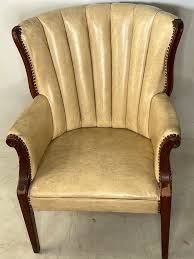 Vintage Cream Channel Back Wing Chair | Chairish