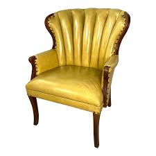Vintage Yellow Channel Back Wing Chair | Chairish