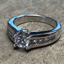 14K White Gold Channel Set Diamond Accent Engagement Ring ...